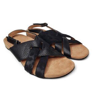 Vionic Eira Strappy Woven Sandals Women's Black Pebble Leather Adjustable 8